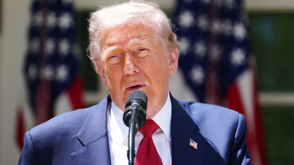 President Donald Trump speaks at a luncheon for mothers Friday, May 8, 2026, in the Rose Garden of the White House in Washington. (AP Photo/Jacquelyn Martin)