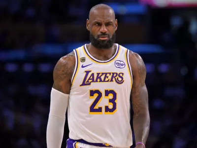 May 9, 2026; Los Angeles, California, USA; Los Angeles Lakers forward LeBron James (23) reacts after a foul in game three of the second round of the 2026 NBA Playoffs against the Oklahoma City Thunder at Crypto.com Arena. Mandatory Credit: Jayne Kamin-Oncea-Imagn Images