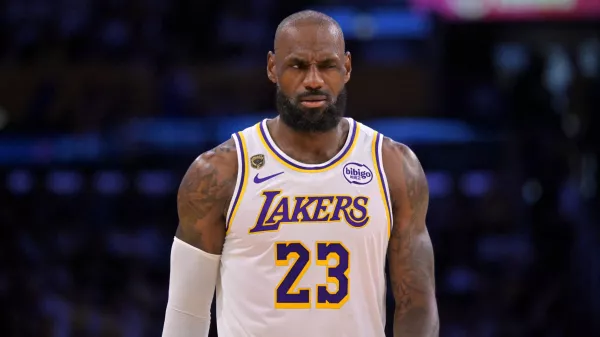 May 9, 2026; Los Angeles, California, USA; Los Angeles Lakers forward LeBron James (23) reacts after a foul in game three of the second round of the 2026 NBA Playoffs against the Oklahoma City Thunder at Crypto.com Arena. Mandatory Credit: Jayne Kamin-Oncea-Imagn Images