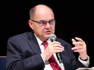 FILE - High Representative for Bosnia and Herzegovina Christian Schmidt speaks during a panel discussion at the NATO Parliamentary Assembly in Dayton, Ohio, Friday, May 23, 2025. (AP Photo/Paul Vernon, File)