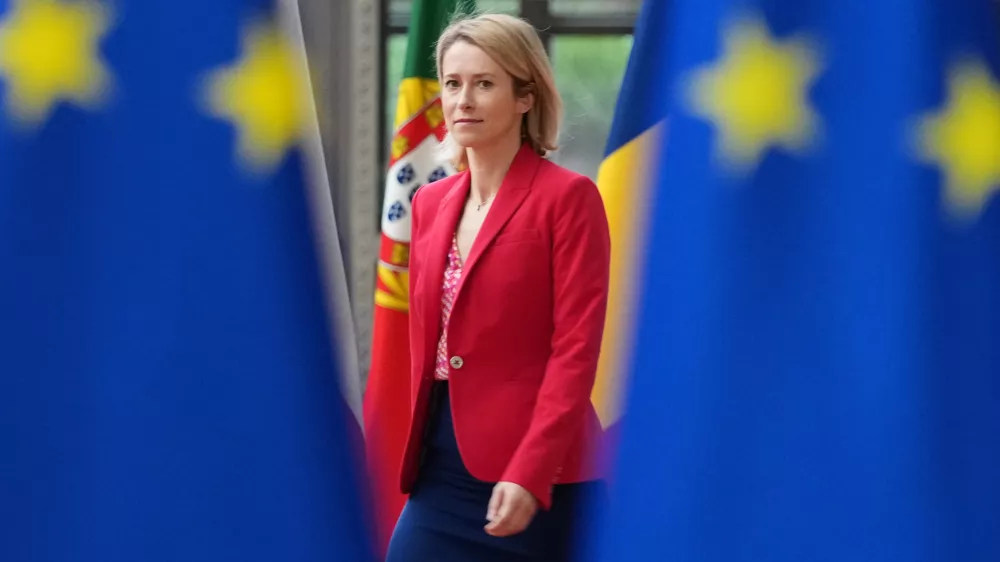 European Union foreign policy chief Kaja Kallas arrives for a meeting of EU foreign ministers at the European Council building in Brussels, Monday, May 11, 2026. (AP Photo/Virginia Mayo)