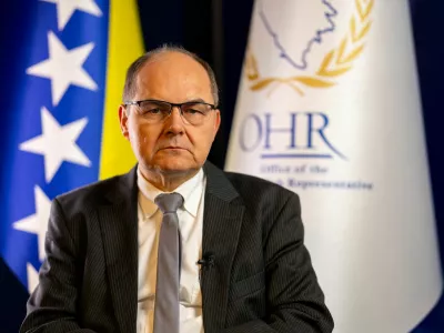 FILE PHOTO: Bosnia's international High Representative Christian Schmidt looks on during an interview with Reuters in Sarajevo, Bosnia and Herzegovina, October 10, 2023. REUTERS/Antonio Bronic/File Photo
