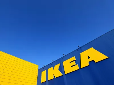 The IKEA logo is seen outside an IKEA furniture store in Brussels, Belgium June 13, 2023. REUTERS/Yves Herman