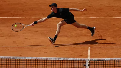 Tennis - Italian Open - Foro Italico, Rome, Italy - May 12, 2026 Italy's Jannik Sinner in action during his round of 16 match against Italy's Andrea Pellegrino REUTERS/Claudia Greco
