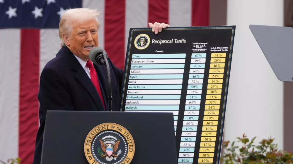 FILE - President Donald Trump speaks during an event to announce new tariffs in the Rose Garden at the White House on April 2, 2025, in Washington. (AP Photo/Mark Schiefelbein, File)