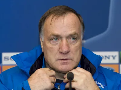 Zenit St Petersburg's manager Dick Advocaat attends a news conference in Minsk, November 4, 2008. Zenit St Petersburg will play BATE Borisov in a Champions League soccer match at Dinamo stadium on November 5. REUTERS/Vasily Fedosenko (BELARUS)