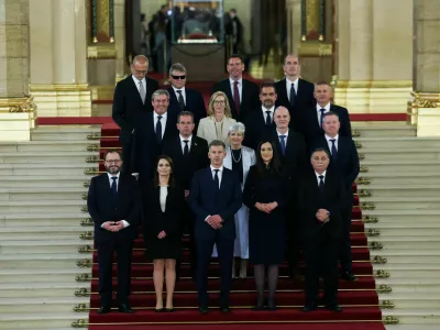 Hungarian Prime Minister Peter Magyar and new members of government, Finance Minister Andras Karman, Minister of Regional and Rural Development Viktoria Lorinc, Foreign Minister Anita Orban, Minister for the Living Environment Laszlo Gajdos, PM's Chief of Staff Balint Ruff, Children and Education Minister Judit Lannert, Science and Technology Minister Zoltan Tanacs, Interior Minister Posfai Gabor, Economy and Energy Affairs Minister Istvan Kapitany, Justice Minister Marta Gorog, Agriculture and Food Minister Szabolcs Bona, Defence Minister Romulusz Ruszin-Szendi, Social Relations and Culture Minister Zoltan Tarr, Social and Family Affairs Minister Vilmos Katai-Nemeth, Minister of Transport and Investment David Vitezy and Health Minister Zsolt Hegedus, pose for a family photo in the Parliament, in Budapest, Hungary, May 12, 2026. REUTERS/Bernadett Szabo   TPX IMAGES OF THE DAY