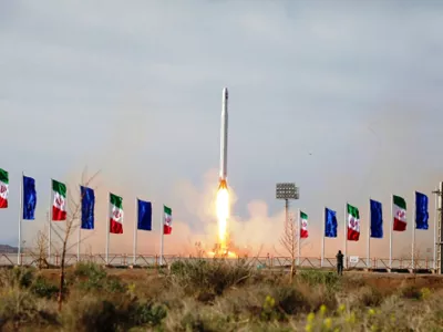 In this photo released Wednesday, April 22, 2020, by Sepahnews, an Iranian rocket carrying a satellite is launched from an undisclosed site believed to be in Iran's Semnan province. Iran's Revolutionary Guard said Wednesday it put the Islamic Republic's first military satellite into orbit, dramatically unveiling what experts described as a secret space program with a surprise launch that came amid wider tensions with the United States. (Sepahnews via AP)