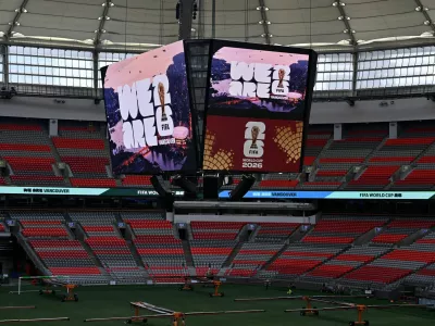 The newly laid natural grass pitch and stadium upgrades are shown during a media tour at the BC Place stadium, ahead of the FIFA World Cup soccer tournament, in Vancouver, British Columbia, Canada May 12, 2026. REUTERS/Jennifer Gauthier