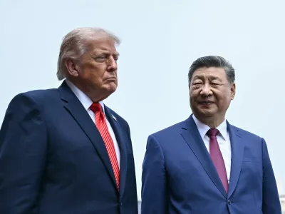 China's President Xi Jinping, right, and U.S. President Donald Trump visit the Temple of Heaven in Beijing Thursday, May 14, 2026. (Brendan Smialowski/Pool Photo via AP)