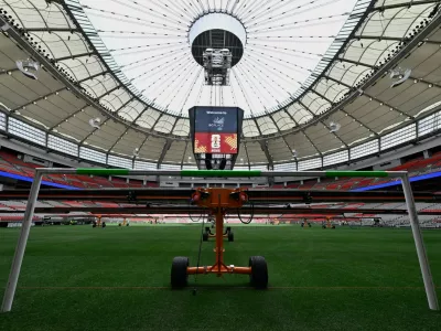 The newly laid natural grass pitch and stadium upgrades are shown during a media tour at the BC Place stadium, ahead of the FIFA World Cup soccer tournament, in Vancouver, British Columbia, Canada May 12, 2026. REUTERS/Jennifer Gauthier