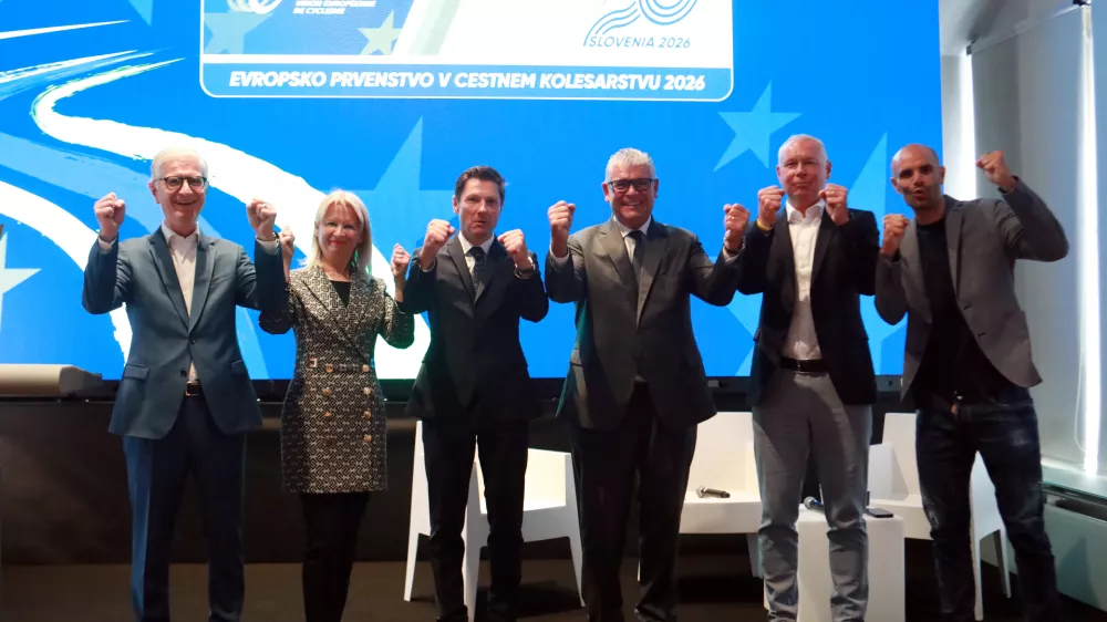 ​18.05.2026 - predstavitev evropskega prvenstva v kolesarstvuFranjo BobinacTanja PakAndraž VehovarEnrico Della CasaTomaž PoljanecLuka MezgecFoto: Tomaž Skale