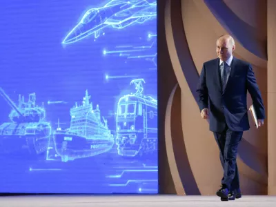 Russia's President Vladimir Putin attends the Congress of the Russian Mechanical Engineers Union in Moscow, Russia, May 14, 2026. Sputnik/Vyacheslav Prokofyev/Pool via REUTERS ATTENTION EDITORS - THIS IMAGE WAS PROVIDED BY A THIRD PARTY.