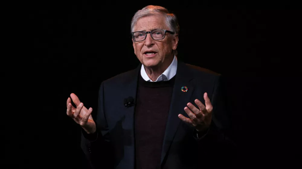 FILE PHOTO: Bill Gates makes opening remarks during the annual Gates Foundation's Goalkeepers Summit in Manhattan, New York City, U.S., September 22, 2025. REUTERS/Caitlin Ochs/File Photo