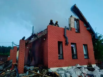 This photo released by Moscow Region Governor Andrei Vorobyev's official telegram channel shows the damage after a Ukrainian drone attack, just outside Moscow, Russia, on Sunday, May 17, 2026. (Moscow Region Governor Andrei Vorobyev's official telegram channel via AP)