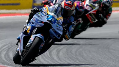 Spain's rider Alex Marquez of the BK8 Gresini Racing MotoGP steers his motorcycle during the MotoGP race of the Grand Prix of Catalunya in Montmelo, near Barcelona, Spain, Sunday, May 17, 2026. (AP Photo/Joan Monfort)