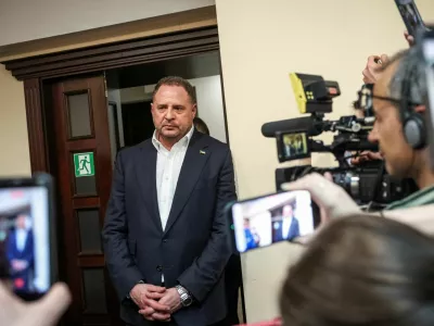Former Head of the Presidential Office Andriy Yermak, who according to the National Anti-Corruption Bureau of Ukraine is a suspect in a corruption probe, appears at court for a hearing on the choice of a preventive measure, amid Russia's attack on Ukraine, in Kyiv, Ukraine, May 12, 2026. REUTERS/Alina Smutko