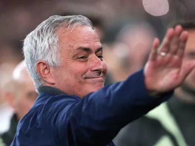 FILE -Benfica's head coach Jos&eacute; Mourinho arrives for a Champions League opening phase soccer match between SL Benfica and Real Madrid in Lisbon, Portugal, Tuesday, Feb. 17, 2026. (AP Photo/Pedro Rocha, File)
