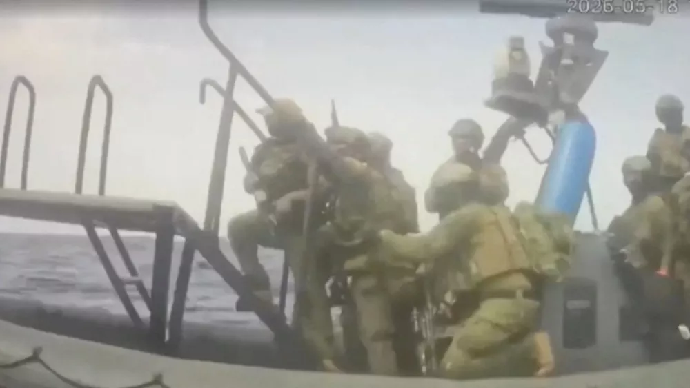 An Israeli naval boat intercepts the Global Sumud Flotilla en route to Gaza, in an attempt to deliver aid, at sea May 18, 2026, in this screengrab taken from a handout video. Global Sumud Flotilla/Handout via REUTERS  THIS IMAGE HAS BEEN SUPPLIED BY A THIRD PARTY. NO RESALES. NO ARCHIVES. MANDATORY CREDIT.