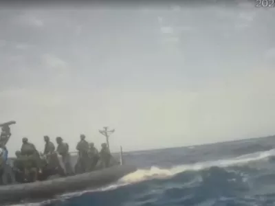An Israeli naval boat intercepts the Global Sumud Flotilla en route to Gaza, in an attempt to deliver aid, at sea May 18, 2026, in this screengrab taken from a handout video. Global Sumud Flotilla/Handout via REUTERS  THIS IMAGE HAS BEEN SUPPLIED BY A THIRD PARTY. NO RESALES. NO ARCHIVES. MANDATORY CREDIT.