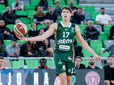 Maks Ciperle in action during AdmiralBet ABA League 2025/2026 basketball match between Cedevita Olimpija (SLO) and Vienna (AUT) in SRC Stozice, Ljubljana, Slovenia on November 9, 2025.