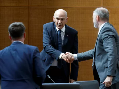 President of the Slovenian Democratic Party (SDS) Janez Jansa is sworn in as the prime minister of Slovenia, in Ljubljana, Slovenia, May 22, 2026. REUTERS/Borut Zivulovic