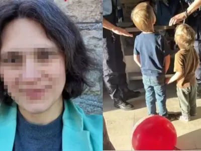 Mama na levi in dečka pri policistih