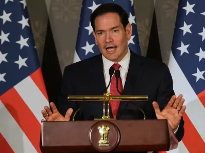 United States Secretary of State Marco Rubio speaks during a joint press conference with India's Minister of External Affairs S. Jaishankar following their talks in New Delhi, India, Sunday, May 24, 2026. (AP Photo/Manish Swarup)
