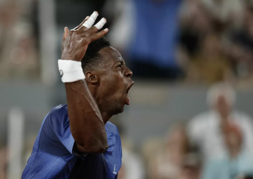 Tennis - French Open - Roland Garros, Paris, France - May 25, 2026 France's Gael Monfils reacts during his first round match against France's Hugo Gaston REUTERS/Benoit Tessier