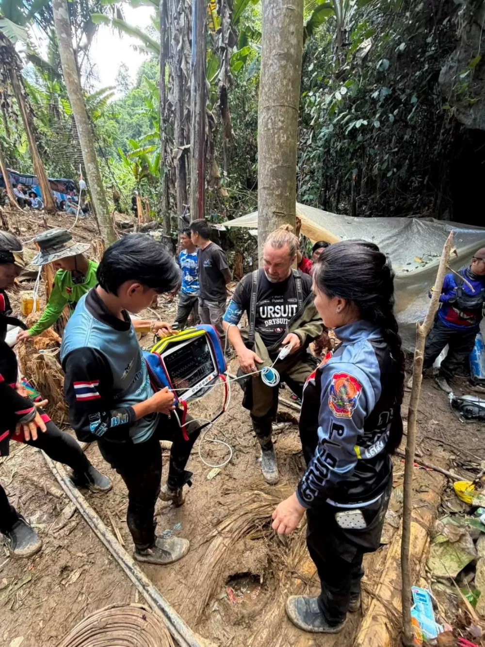 Members of a rescue team work to save seven people trapped in a cave, at a location given as Xaisomboun Province, Laos, in this handout image released May 26, 2026. Metta Tham Kalasin Rescue/Handout via REUTERS THIS IMAGE HAS BEEN SUPPLIED BY A THIRD PARTY. NO RESALES. NO ARCHIVES. MANDATORY CREDIT. VERIFICATION Location and date not verified According to the rescue team, the coordinate of the cave is at the coordinates of 19.069727, 102.969711 Trees, the shed, machines and staff members matched with corroborating social media videos The state-run Lao Phattana News confirmed the engagement of Thai rescue team in the cave No earlier version of the visuals was posted online before May 25 and May 26