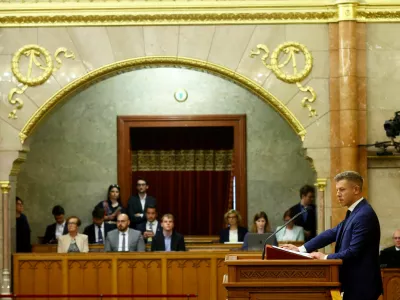 Hungarian Prime Minister Peter Magyar delivers a speech during a plenary session in the Parliament, in Budapest, Hungary, May 26, 2026. REUTERS/Bernadett Szabo
