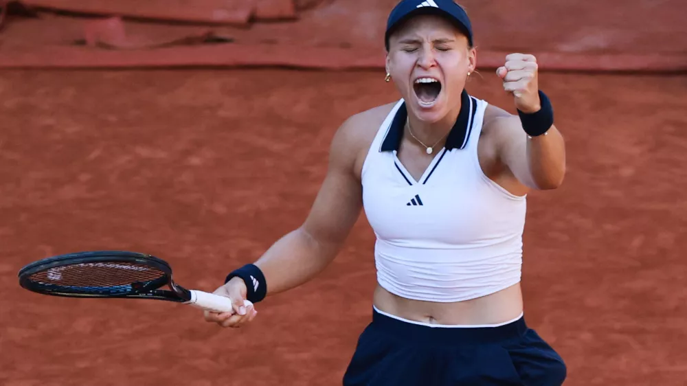Tennis - French Open - Roland Garros, Paris, France - May 27, 2026 Ukraine's Yuliia Starodubtseva celebrates winning her second round match against Kazakhstan's Elena Rybakina REUTERS/Stephanie Lecocq