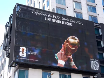 May 28, 2026; Los Angeles, CA, USA; A Marriott advertisement or the FIFA World Cup 2026. Mandatory Credit: Kirby Lee-Imagn Images