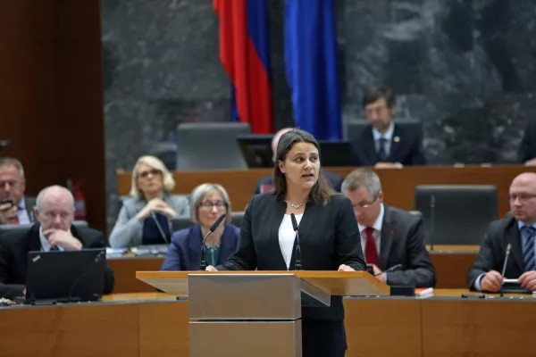 poslanka SDS Suzana Lep &Scaron;imenko.- 15.06.2016 - 20. Seja DZ - Državni zbor - odločali o interpelaciji zoper ministrico za delo, družino, socialne zadeve in enake možnosti Anjo Kopač Mrak zaradi primera odvzema dveh otrok starim star&scaron;em.//FOTO: Tomaž Skale