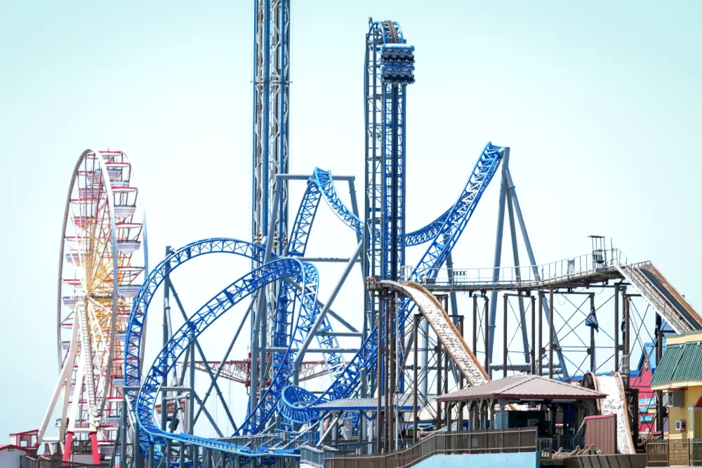 The Iron Shark ride is seen stuck on Friday, May 29, 2026 after eight students were rescued by the Galveston Fire Department after being stranded for hours at the Pleasure Pier on Thursday night. (Jill Karnicki/Houston Chronicle via AP)