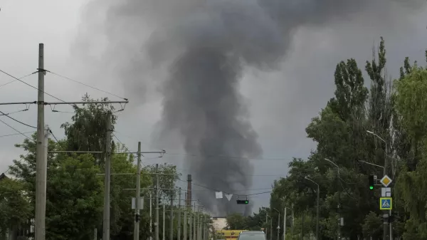 Smoke rises in the city during a Russian missile strike, amid Russia's attack on Ukraine, in Dnipro, Ukraine May 31, 2026. REUTERS/Stringer
