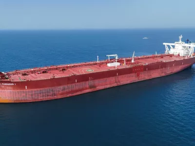 FILE PHOTO: A drone view shows the Malta-flagged tanker Agios Fanourios I, an oil tanker that sailed through the Strait of Hormuz, arriving in Iraq?s territorial waters off Basra, Iraq, April 17, 2026. REUTERS/Mohammed Aty/File Photo