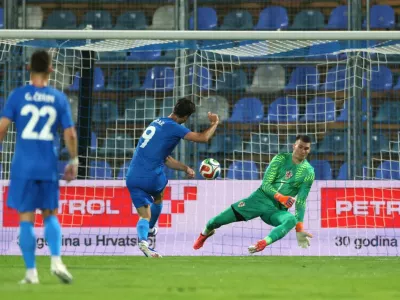 Soccer Football - International Friendly - Croatia v Slovenia - Stadion Varteks, Varazdin, Croatia - June 7, 2026 Slovenia's Andraz Sporar scores their first goal REUTERS/Antonio Bronic