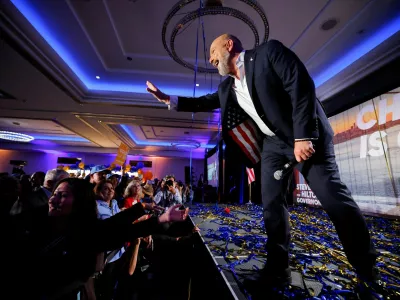 California Republican gubernatorial candidate Steve Hilton reacts during his campaign watch party in Huntington Beach, California, U.S. June 2, 2026.  REUTERS/Mike Blake