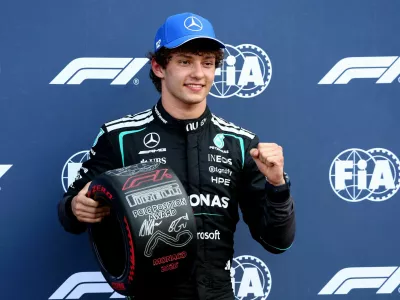 Formula One F1 - Monaco Grand Prix - Circuit de Monaco, Monaco - June 6, 2026 Mercedes' Kimi Antonelli celebrates after qualifying in pole position REUTERS/Jakub Porzycki