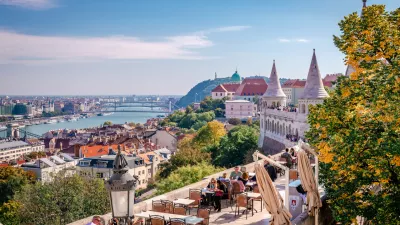 Budapest, Hungary - September 6 2018: Tourists enjoy a panoramic view of Budapest from Fisherman's Bastion.