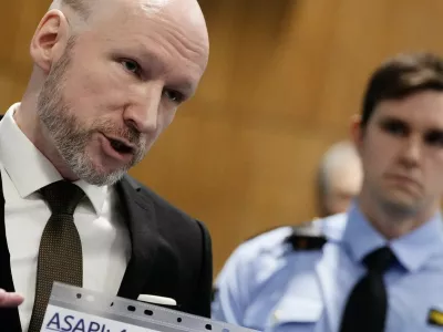 Anders Behring Breivik (L), named Fjotolf Hansen since 2017, is pictured at the courtroom for day one of the Ringerike, Asker and B&aelig;rum district court's processing of Breivik's petition for parole, on November 19, 2024 at Ringerike prison in Tyristrand, Norway. Fjotolf Hansen, formerly Anders Behring Breivik, was sentenced to 21 years in prison with a minimum term of 10 years, for the terrorist attacks in Oslo and Ut&oslash;ya on July 22, 2011. 77 people lost their lives in the attacks.,Image: 936268976, License: Rights-managed, Restrictions: Norway OUT, Model Release: no / Foto: Profimedia