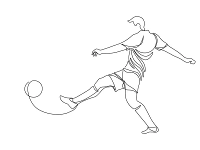 Football player kicking a ball in continuous line art drawing style. Soccer game playing black linear sketch isolated on white background. Vector illustration / Foto: Tetiana Garkusha Getty Images