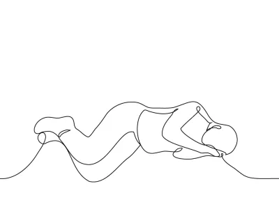 man lying on the floor or ground using his own hands instead of a pillow - one line drawing vector. concept homeless, sleeping on the street / Foto: Kamila Baimukasheva Getty Images