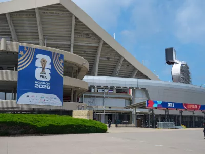 Jun 8, 2026; Kansas City, Missouri, USA; A general view of external signage during a tour of Kansas City Stadium ahead of the 2026 FIFA World Cup. Mandatory Credit: Denny Medley-Imagn Images