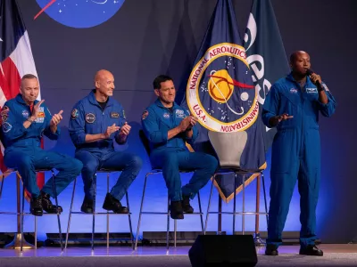 FILE PHOTO: Mission specialist Andre Douglas speaks during the unveiling for the NASA Artemis III mission at an event at NASA Johnson Space Center in Houston, Texas, U.S., June 9, 2026.  REUTERS/Antranik Tavitian/File Photo