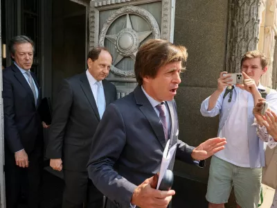 Foreign ambassadors to Russia Nicolas de Riviere of France, Alexander Graf Lambsdorff of Germany and Nigel Casey of Britain leave after visiting the Russian Foreign Ministry headquarters in Moscow, Russia, June 11, 2026. REUTERS/Shamil Zhumatov   TPX IMAGES OF THE DAY