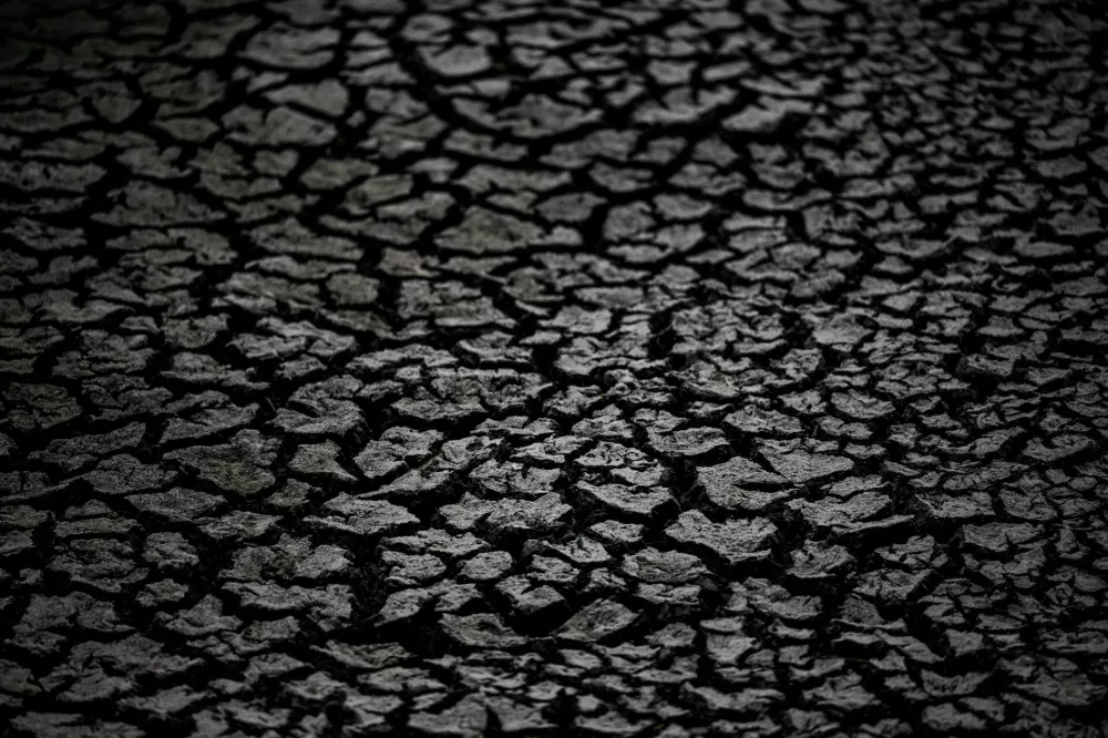 A dried lakebed in a dried-up harbour at the drying Lake Velence, Hungary's third-largest lake, where years of drought and insufficient water retention have led to critically low water levels, in Pakozd, Hungary, June 9, 2026. REUTERS/Marton Monus   TPX IMAGES OF THE DAY