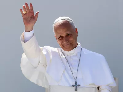 Pope Leo XIV gestures at the Plaza del Cristo de La Laguna, Tenerife, Canary Islands, Spain, June 12, 2026, on the day he meets with migrants and humanitarian organizations, as part of a seven-day apostolic journey to Spain, with visits to Madrid, Barcelona and the Canary Islands. REUTERS/Yara Nardi