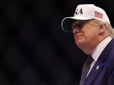 Jun 14, 2026; Washington, D.C., UNITED STATES; President Donald Trump stands in the octagon during UFC Freedom 250 at White House South Lawn. Mandatory Credit: Amber Searls-Imagn Images
